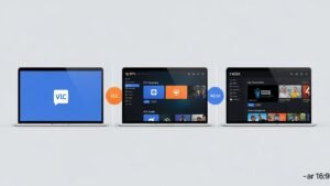 Comparação visual das interfaces dos melhores players de IPTV para PC, incluindo VLC, IPTV Smarters e Kodi, num gráfico informativo.