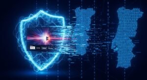 Representação digital de uma VPN protegendo a configuração IPTV Portugal contra bloqueios de operadoras.