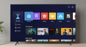 Interface de usuário colorida e organizada de um sistema operacional para iptv box.